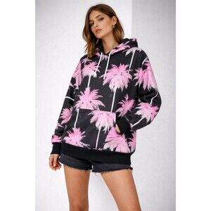 WeSC Conspiracy Paradise Lost Palm Tree Hoodie Black Pink Men’s L / Women’s XL